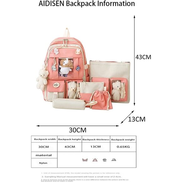 Stylish Pink Kawaii Backpack Set - 5 Bags for School, Travel & Casual Life - Picture 3 of 7